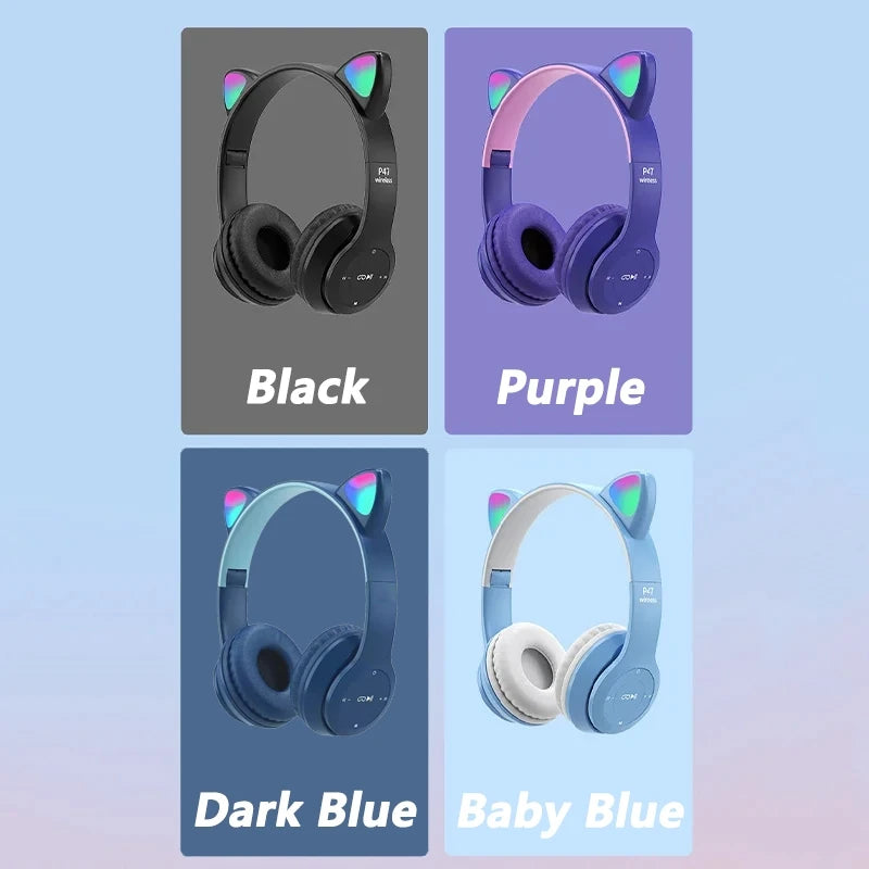 Bluetooth Headphones P47M Foldable Wireless 5.0 Headphones Cat Ear for Smartphone Tablet