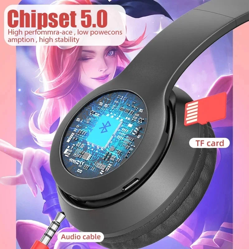 Bluetooth Headphones P47M Foldable Wireless 5.0 Headphones Cat Ear for Smartphone Tablet