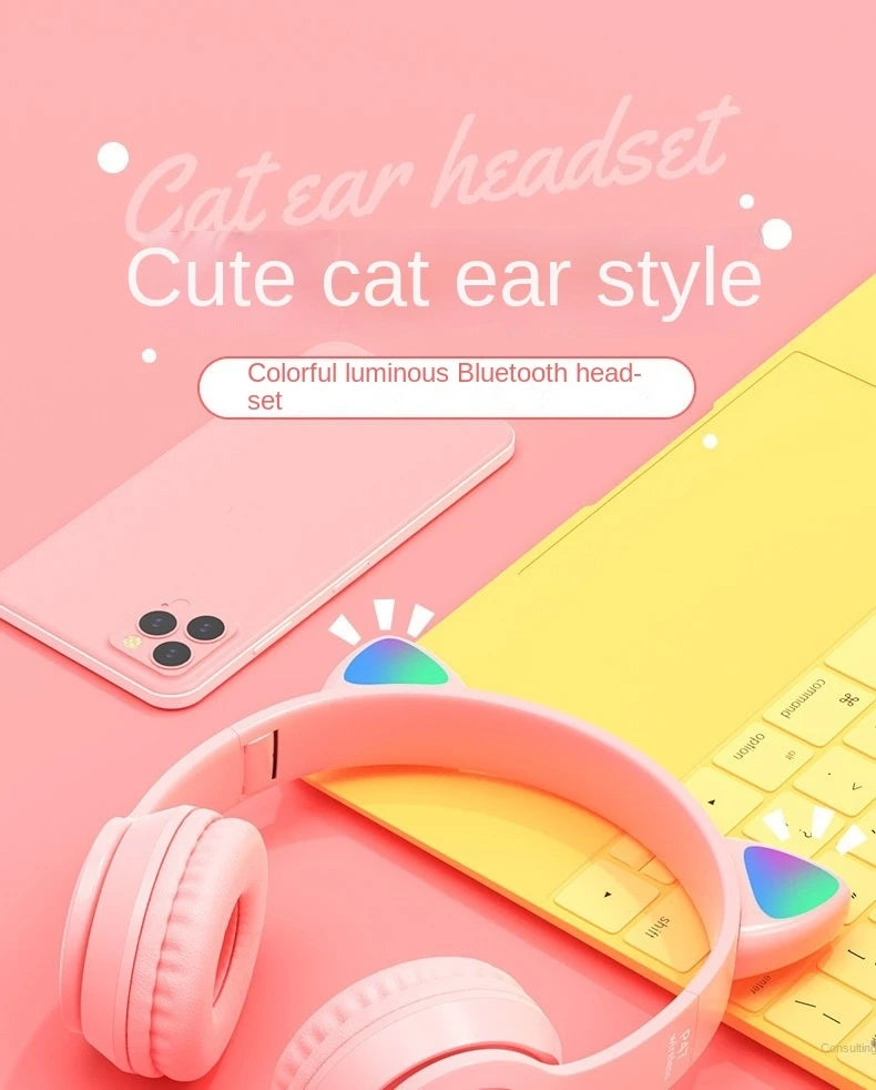 Bluetooth Headphones P47M Foldable Wireless 5.0 Headphones Cat Ear for Smartphone Tablet