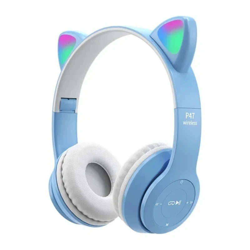 Bluetooth Headphones P47M Foldable Wireless 5.0 Headphones Cat Ear for Smartphone Tablet