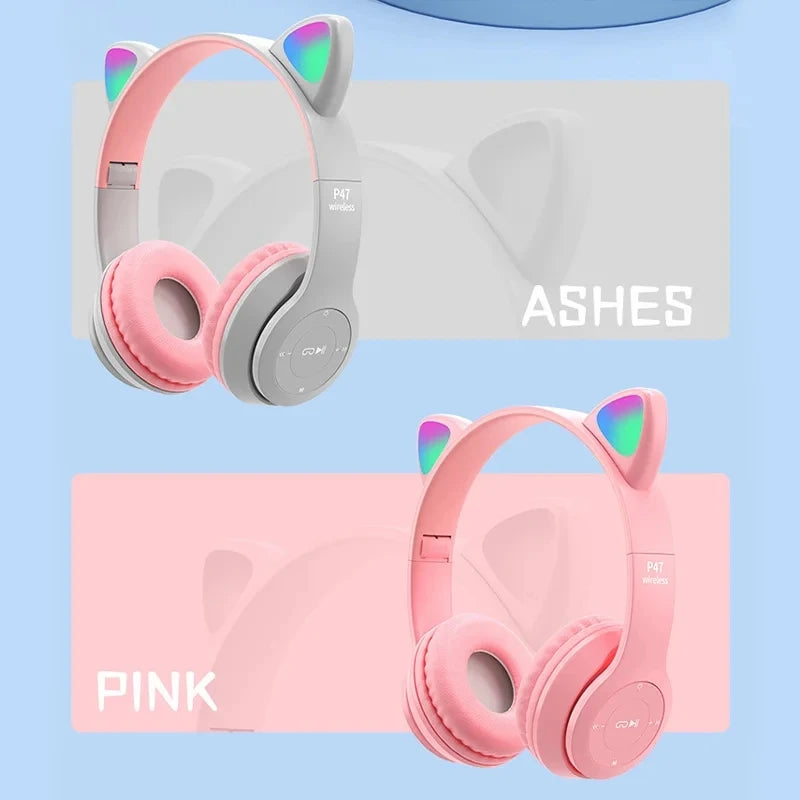 Bluetooth Headphones P47M Foldable Wireless 5.0 Headphones Cat Ear for Smartphone Tablet