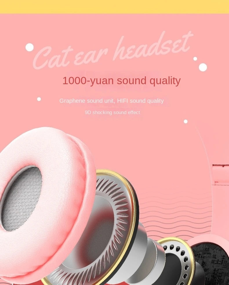 Bluetooth Headphones P47M Foldable Wireless 5.0 Headphones Cat Ear for Smartphone Tablet