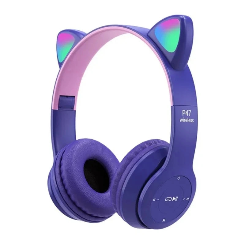 Bluetooth Headphones P47M Foldable Wireless 5.0 Headphones Cat Ear for Smartphone Tablet
