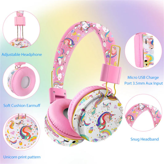 Kids Headphones Unicorns Wireless Headphones Cute Bluetooth Wireless Headphones for Children Stereo Phone Bluetooth Girl Headset