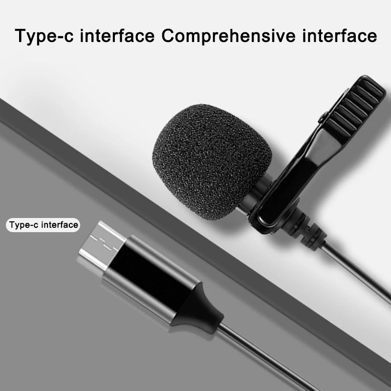 Lapel Microphones Type C Microphone Clip Portable Microphone Condenser Clip-on Lapel Mic 1.5m Wired Mini Audio Mic for Phone