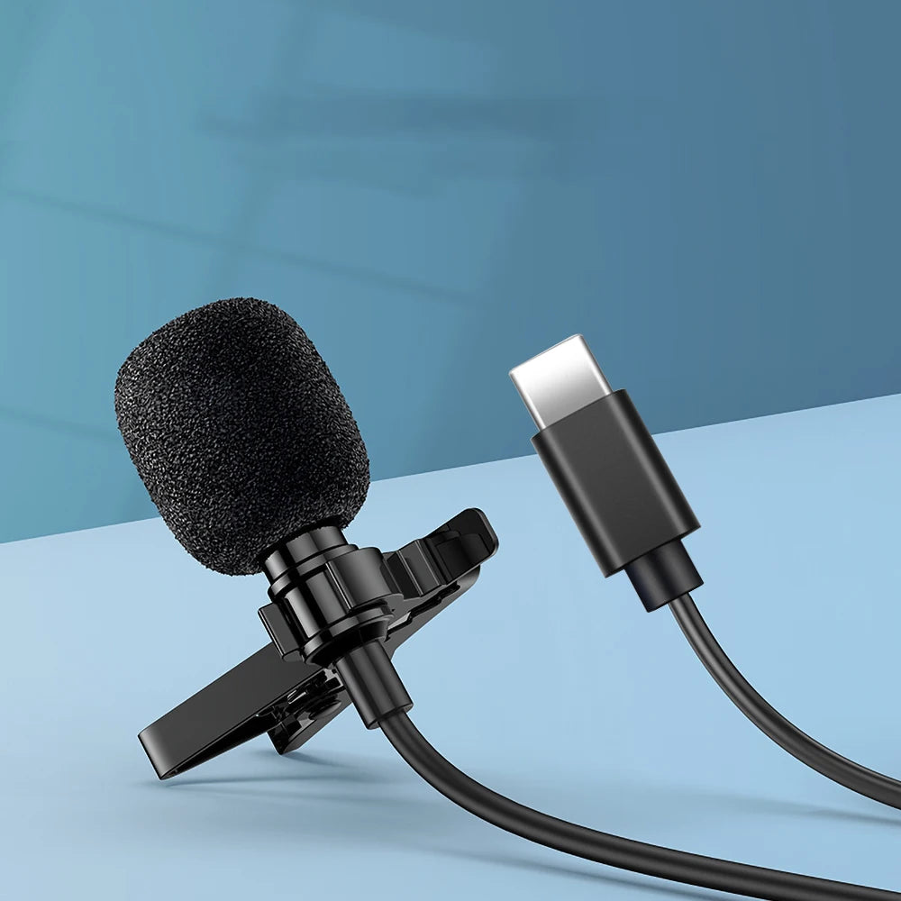 Lapel Microphones Type C Microphone Clip Portable Microphone Condenser Clip-on Lapel Mic 1.5m Wired Mini Audio Mic for Phone